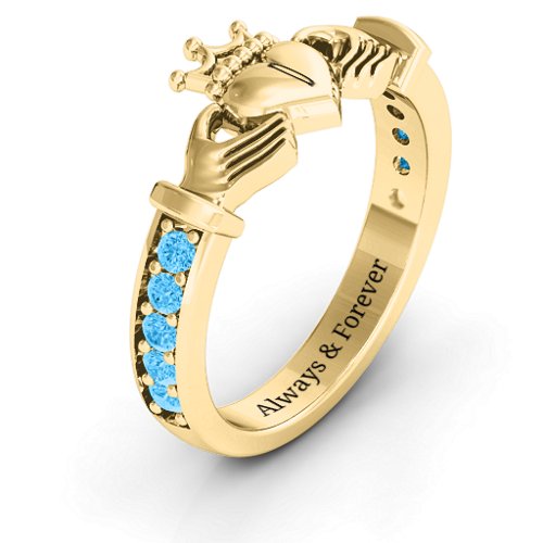 Classic Claddagh Ring with Accents – 18K Gold Plated Silver with Blue Topaz