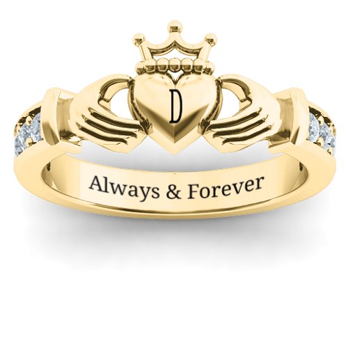 Classic Claddagh Ring with Accents – 10K Yellow Gold with Diamond