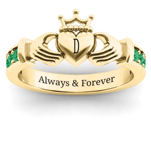 Classic Claddagh Ring with Accents – 18K Gold Plated Silver with Emerald