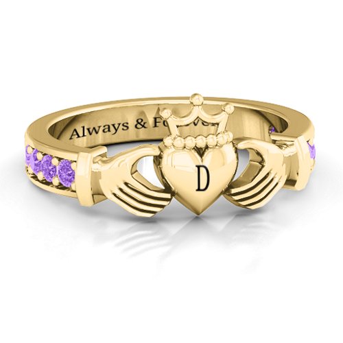 Classic Claddagh Ring with Accents – 18K Gold Plated Silver with Amethyst