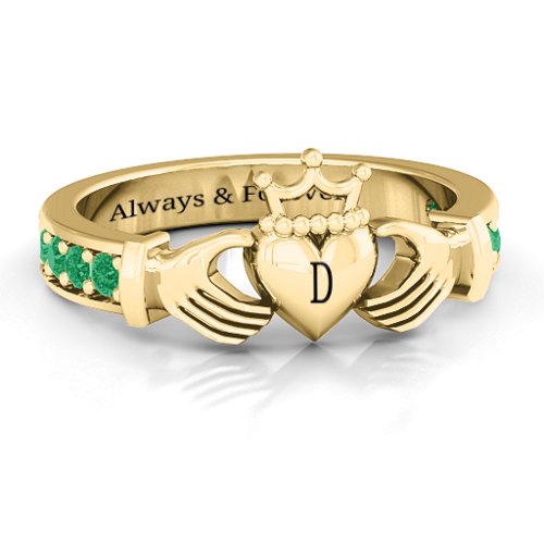 Classic Claddagh Ring with Accents – 18K Gold Plated Silver with Emerald