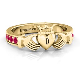 Classic Claddagh Ring with Accents in 18K Gold Plated Silver with Ruby