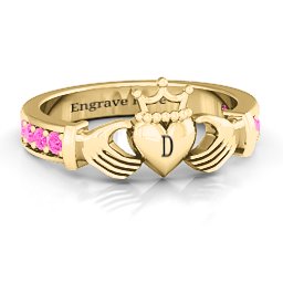 Classic Claddagh Ring with Accents in 18K Gold Plated Silver with Pink Tourmaline