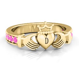 Classic Claddagh Ring with Accents in 18K Gold Plated Silver with Pink Tourmaline