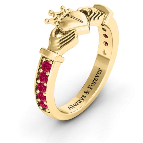 Classic Claddagh Ring with Accents – 18K Gold Plated Silver with Ruby