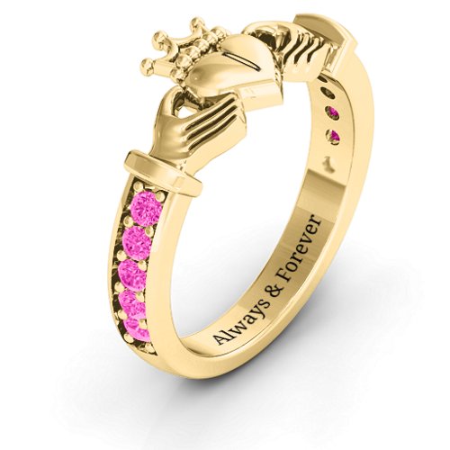 Classic Claddagh Ring with Accents – 18K Gold Plated Silver with Pink Tourmaline