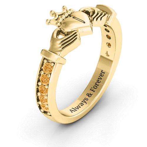 Classic Claddagh Ring with Accents – 18K Gold Plated Silver with Citrine