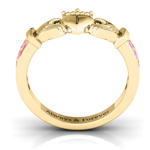 Classic Claddagh Ring with Accents – 18K Gold Plated Silver with Pink Tourmaline