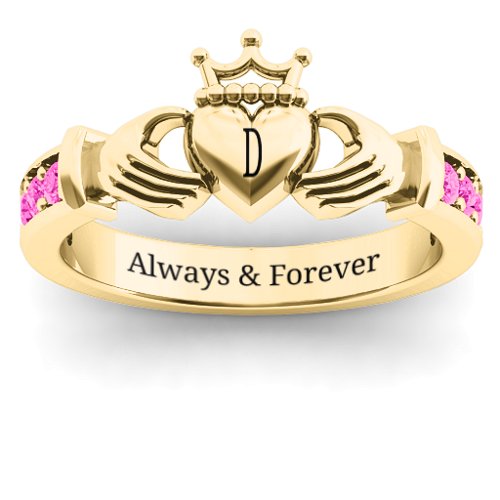 Classic Claddagh Ring with Accents – 18K Gold Plated Silver with Pink Tourmaline