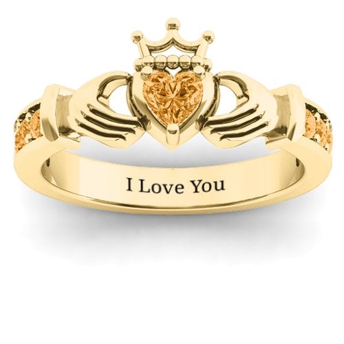 Classic Claddagh Heart Cut Ring with Accents