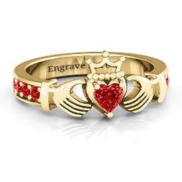 Classic Claddagh Heart Cut Ring with Accents in 18K Gold Plated Silver with Garnet