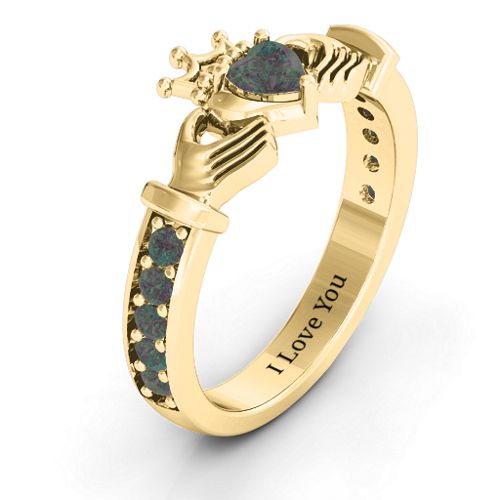 Classic Claddagh Heart Cut Ring with Accents – 18K Gold Plated Silver with Alexandrite