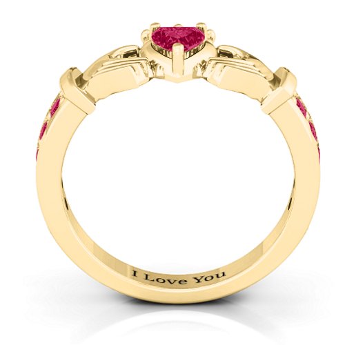 Classic Claddagh Heart Cut Ring with Accents – 18K Gold Plated Silver with Ruby