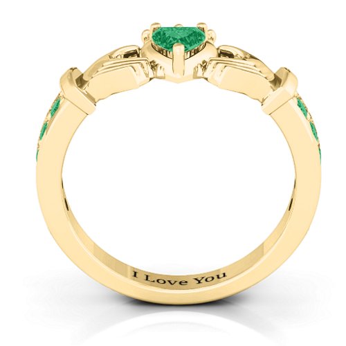 Classic Claddagh Heart Cut Ring with Accents – 18K Gold Plated Silver with Emerald
