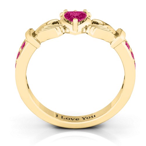 Classic Claddagh Heart Cut Ring with Accents – 18K Gold Plated Silver with Ruby