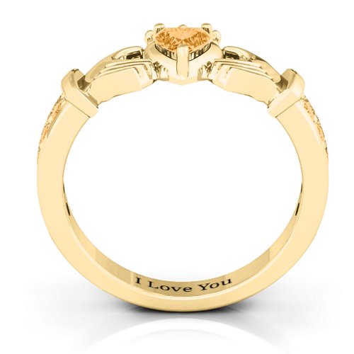 Classic Claddagh Heart Cut Ring with Accents – 18K Gold Plated Silver with Citrine