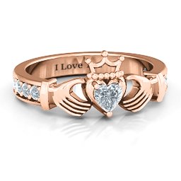 Classic Claddagh Heart Cut Ring with Accents in 10K Solid Rose Gold with Cubic Zirconia