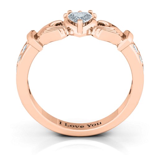 Classic Claddagh Heart Cut Ring with Accents – 10K Rose Gold with Cubic Zirconia