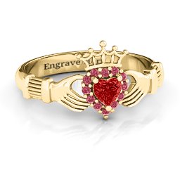 Claddagh with Halo Ring in 18K Gold Plated Silver