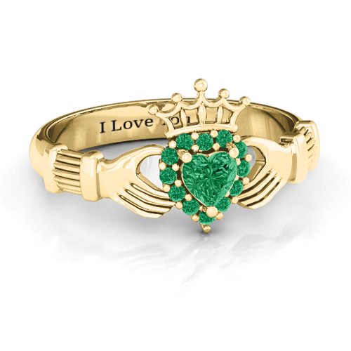Claddagh with Halo Ring – 18K Gold Plated Silver with Emerald and Green Premium Zirconia