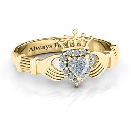 Claddagh with Halo Ring in 18K Gold Plated Silver with Diamond