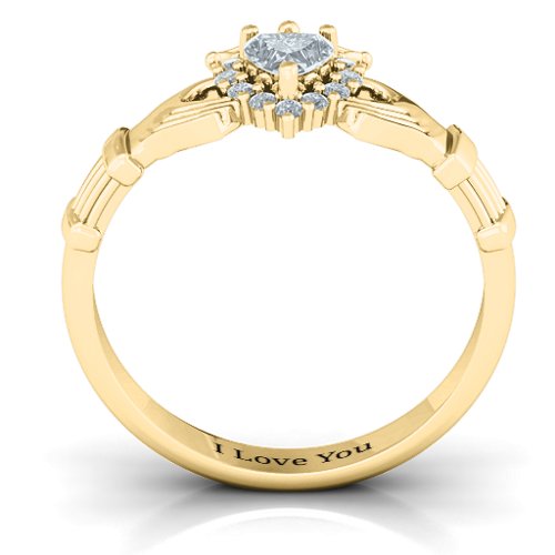 Claddagh with Halo Ring – 18K Gold Plated Silver with Diamond