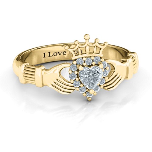 Claddagh with Halo Ring – 18K Gold Plated Silver with Diamond