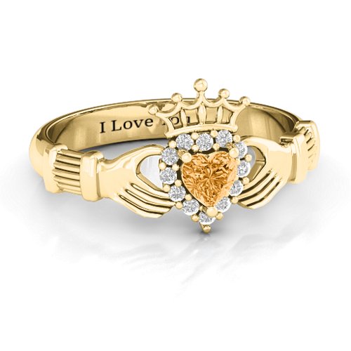 Claddagh with Halo Ring – 18K Gold Plated Silver with Citrine and White Premium Zirconia