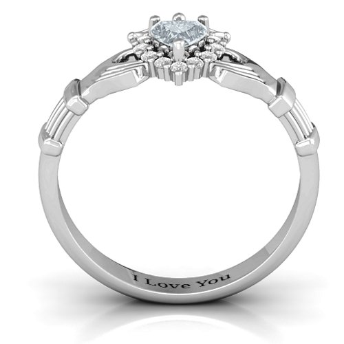 Claddagh with Halo Ring – 10K White Gold with Cubic Zirconia and White Premium Zirconia