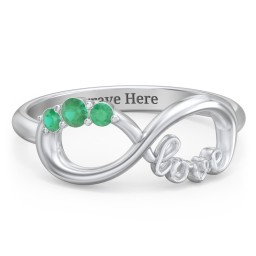 Birthstone Infinity Love Ring in 925 Sterling Silver with Emerald