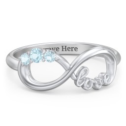 Birthstone Infinity Love Ring in 925 Sterling Silver with Blue Topaz