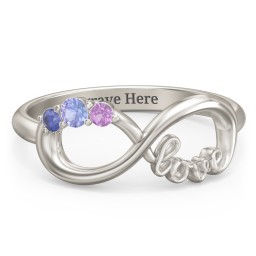 Birthstone Infinity Love Ring in 10K Solid White Gold with Tanzanite, Blue Sapphire, and Amethyst