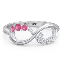 Birthstone Infinity Love Ring in 925 Sterling Silver with Ruby