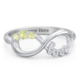 Birthstone Infinity Love Ring in 925 Sterling Silver with Peridot