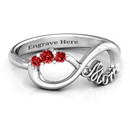 Mom's Infinite Love with Stones Ring in 925 Sterling Silver with Garnet