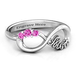 Mom's Infinite Love with Stones Ring in 925 Sterling Silver with Pink Tourmaline