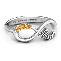 Mom's Infinite Love with Stones Ring in 925 Sterling Silver with Citrine