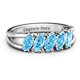 Angled Marquise Ring in 925 Sterling Silver with Blue Topaz
