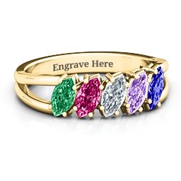 Angled Marquise Ring in 10K Solid Yellow Gold with Emerald, Ruby, Cubic Zirconia, Amethyst, and Blue Sapphire