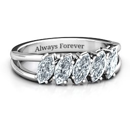 Angled Marquise Ring in 925 Sterling Silver with Diamond