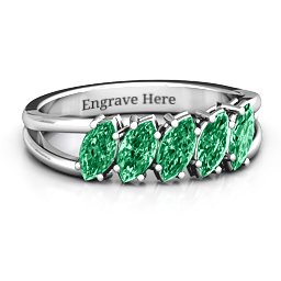 Angled Marquise Ring in 925 Sterling Silver with Emerald