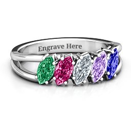 Angled Marquise Ring in 925 Sterling Silver with Emerald, Ruby, Cubic Zirconia, Amethyst, and Blue Sapphire