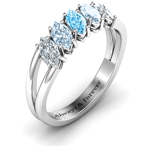 Angled Marquise Ring – Sterling Silver with Cubic Zirconia, Aquamarine, and Blue Topaz