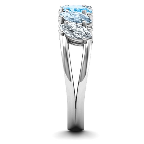 Angled Marquise Ring – Sterling Silver with Cubic Zirconia, Aquamarine, and Blue Topaz