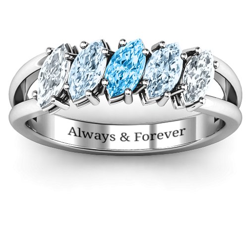 Angled Marquise Ring – Sterling Silver with Cubic Zirconia, Aquamarine, and Blue Topaz