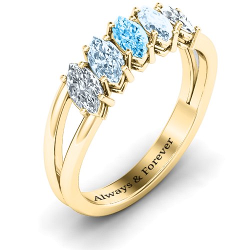 Angled Marquise Ring – 10K Yellow Gold with Cubic Zirconia, Aquamarine, and Blue Topaz