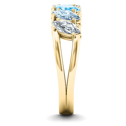 Angled Marquise Ring – 10K Yellow Gold with Cubic Zirconia, Aquamarine, and Blue Topaz