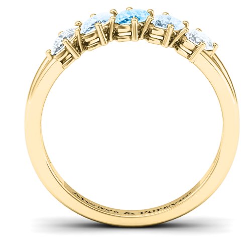 Angled Marquise Ring – 10K Yellow Gold with Cubic Zirconia, Aquamarine, and Blue Topaz