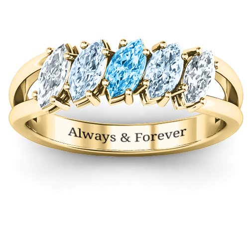 Angled Marquise Ring – 10K Yellow Gold with Cubic Zirconia, Aquamarine, and Blue Topaz