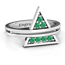 Triangle of Glam Geometric Ring in 925 Sterling Silver with Emerald